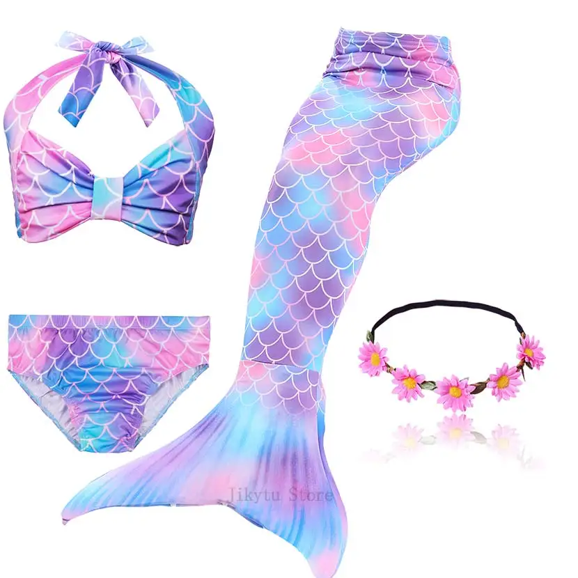 Kids Swimming Mermaid Tail Bikini Set can add with Monofin Flipper Ariel Costumes Cosplay Swimsuit Bathing Suit for Girls - Цвет: Package 3