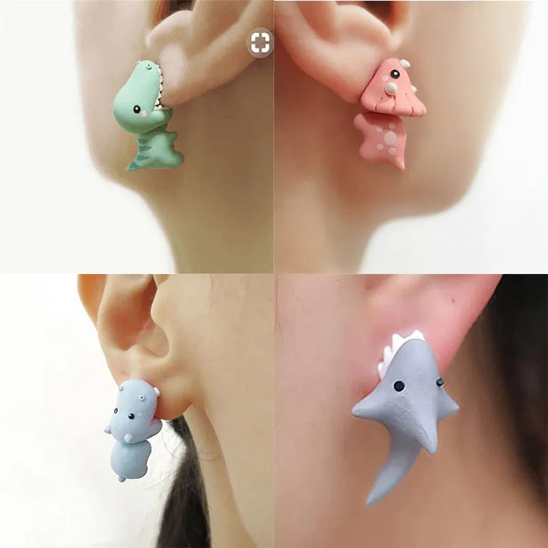 

Cute Animal Bite Earring Cartoon Soft Clay Animal Earrings 1 Pair Tyrannosaurus Bite Earrings Party Fun Gifts Dinosaur Earrings