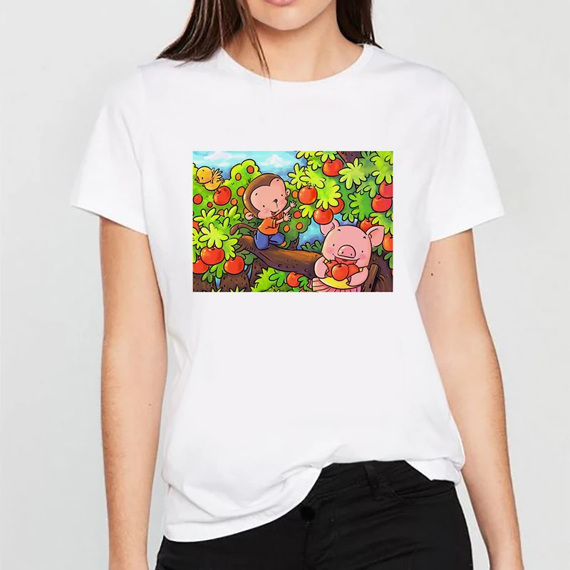 

Graphic Tees Tops Little Monkey Tshirts Women Funny T Shirt O-neck T-shirt White Tops Casual Short Camisetas Mujer_T-Shirt