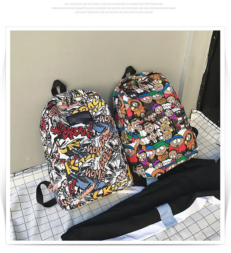 New backpack female cartoon alphabet doodle personality wild backpack men and women shoulder bag mochila