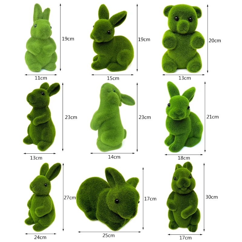 

Easter Bunny Artificial Plant Green Flocking Toys Handmade Grass Animal Rabbit Bear Party Garden Home Ornament Birthday Gift