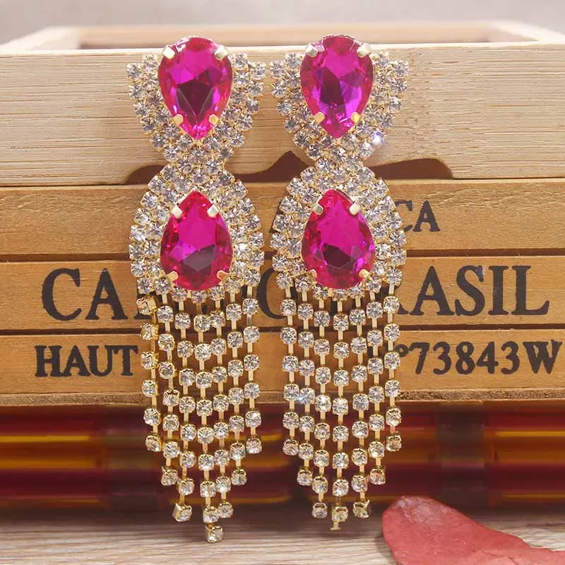 Красочные серьги-висюльки из горного хрусталя серебряные/розовое золото длинные серьги с кисточками для женщин вечерние ювелирные украшения свадебные серьги