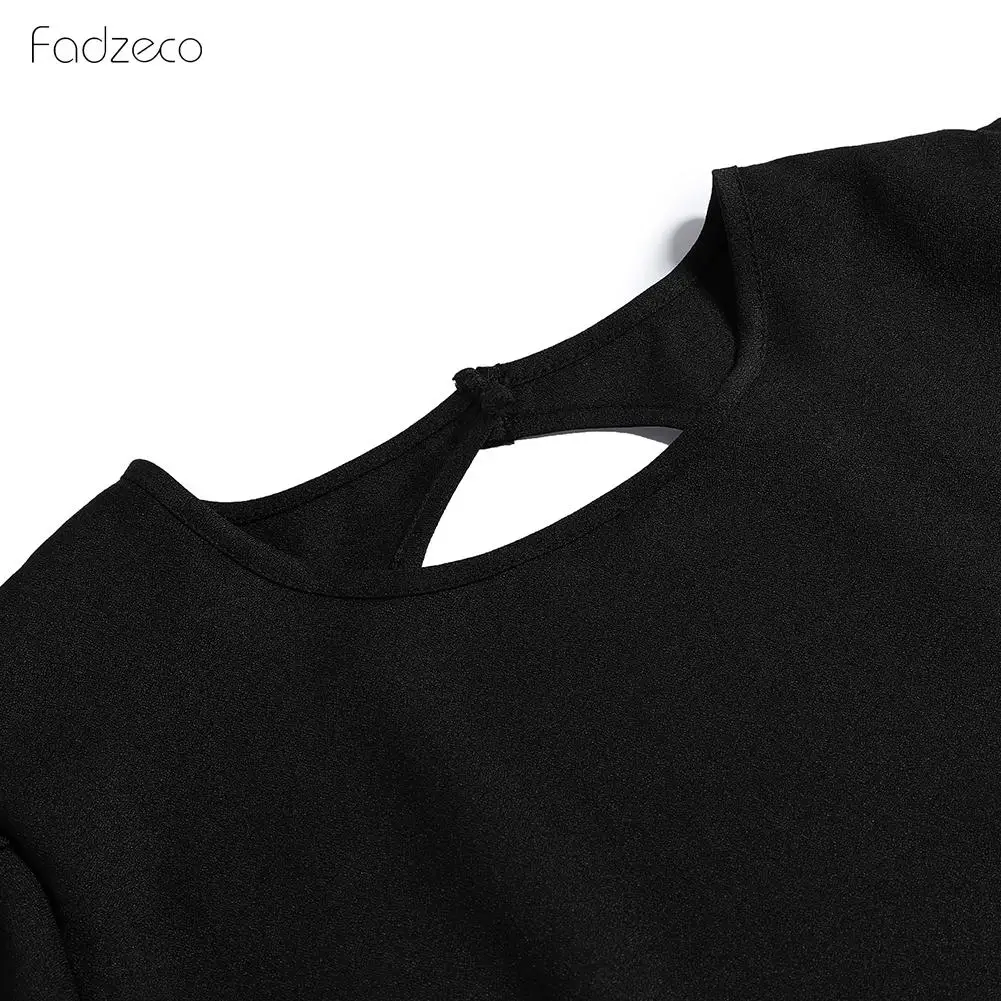 Женское платье с разрезом Fanbety Черное вечернее до колена пышными рукавами