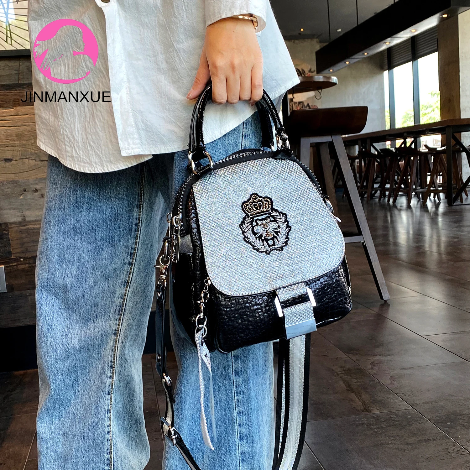 

Women's Handbag Top Handle Double-layer Tote Multi-purpose Leather Designer Backpack Brand Purse Ladies Shoulder Messenger Bag
