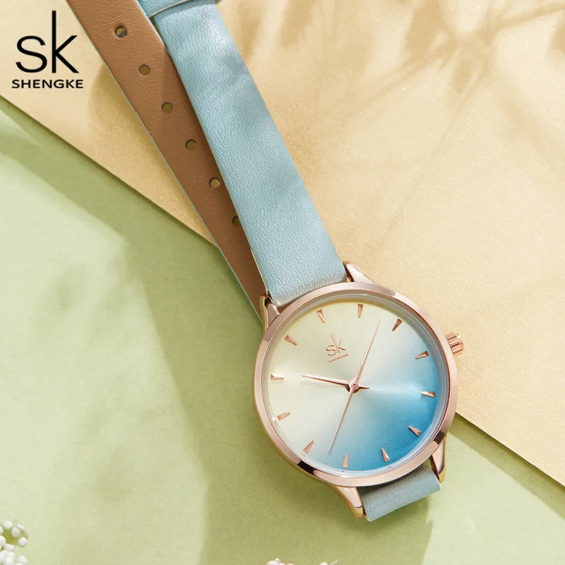 Shengke Luxury Brand Colorful Women Watch Creative Simple Women Watches Fashion Leather Quartz Ladies Watch Clock Montre Femme