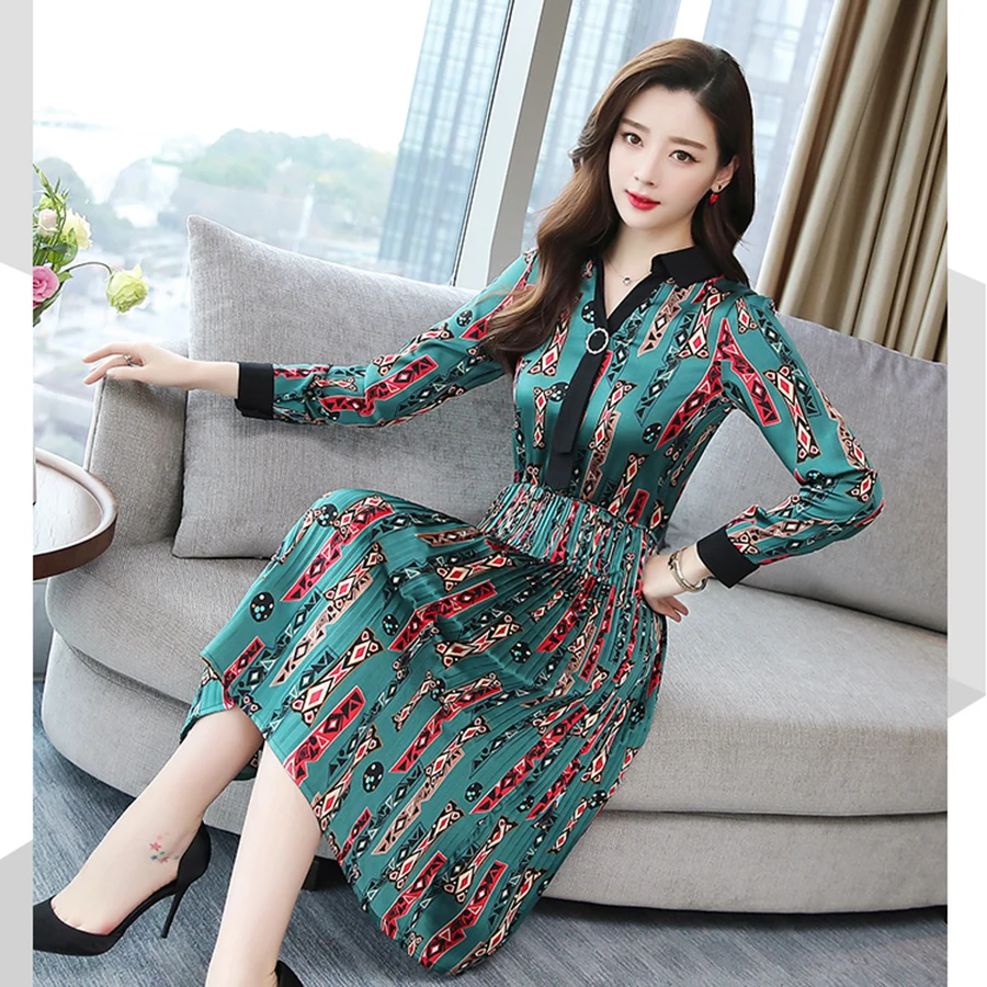 

2021 Spring Winter 3XL Plus Size Office Lady Dresses Vintage Print Long Sleeve Midi Dresses Elegant Women Bodycon Party Vestidos