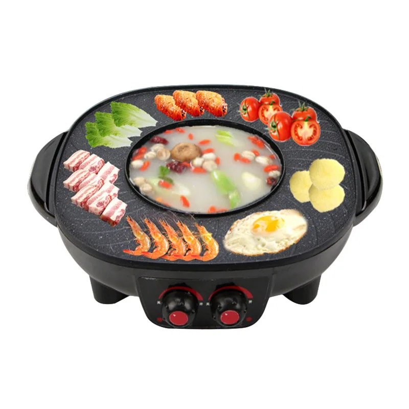 

220V 1800W 2 in 1 Smokeless Non-stick Barbecue Pan Grill Machine Hot Pot BBQ for Family Friends Party