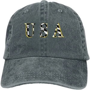 Classic Checkered Flag Letter Sports Denim Cap Adjustable Unisex Plain Baseball Cowboy Snapback Hat