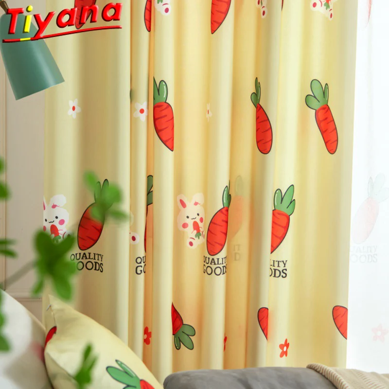 

Kid's Cute Cartoon Bunny Curtains for Living Room Yellow Semi-Blackout Rabbits Carrot Window Drapes for Children's Room #VT