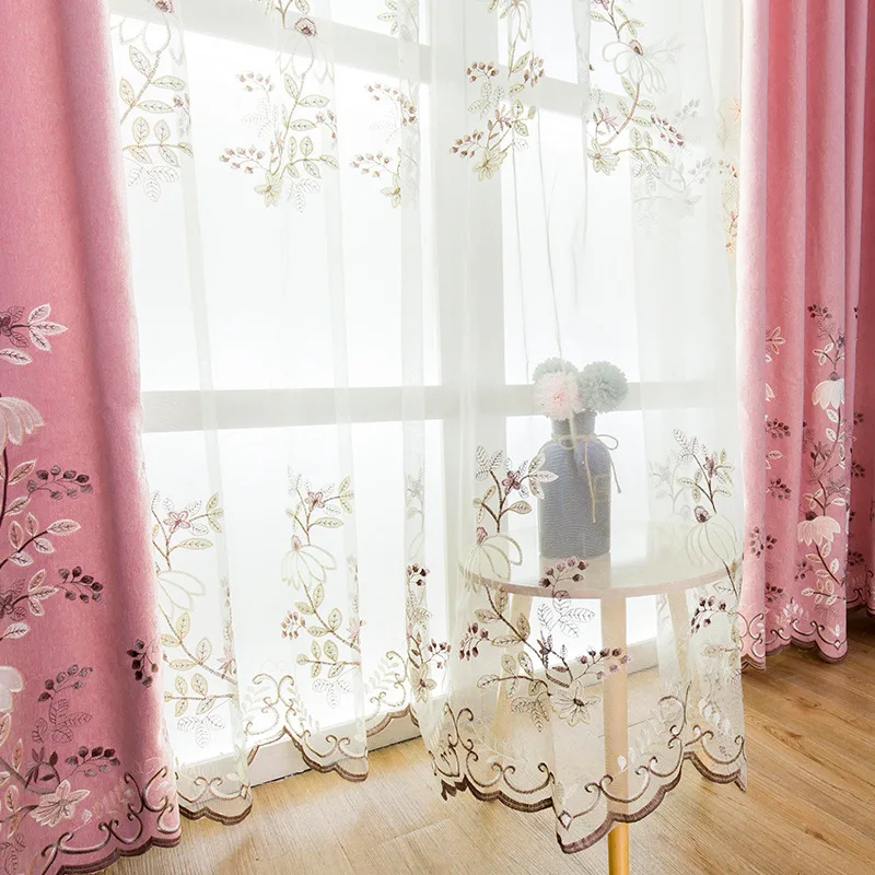 

Modern Simple Pastoral Small Fresh Embroidered Curtains Blackout Curtain Cloth Flower Printing Curtains for Living Room Bedroom