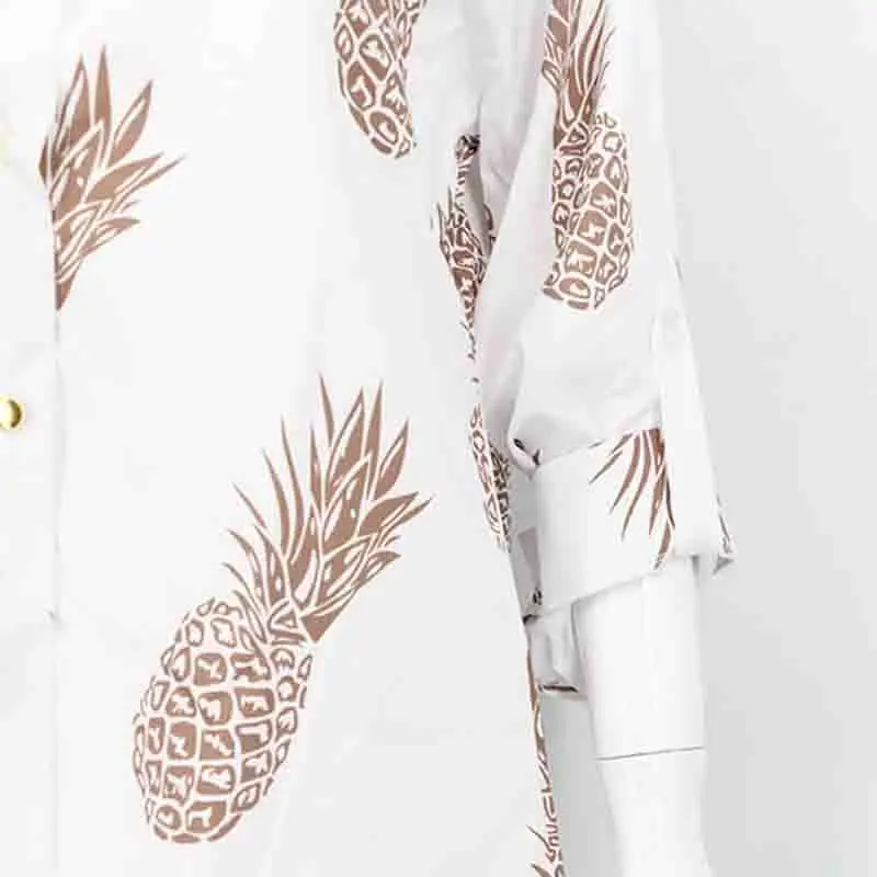 

Fashion Pineapple Print Long Sleeve Shirt Sexy Casual New Style Buttons Summer Women T Shirt 2021 Women's Clothing
