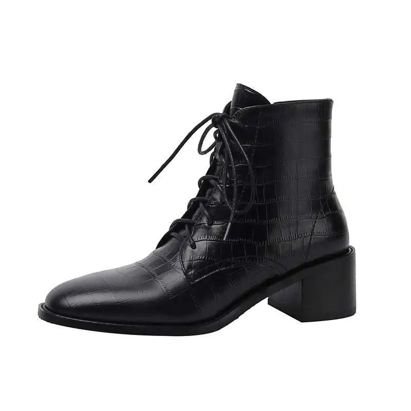 Jual Stok Habis 2022 Sepatu Bot Chelsea Antik Gambar Cetak Berenda Kulit Sapi Sepatu Musim Dingin Hangat Hak Tinggi Sepatu Bot Pergelangan Kaki Wanita Kantor Elegan