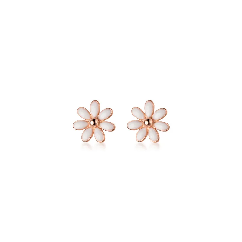 

Cute 5.5mm 100% Real. 925 Sterling Silver Fine Jewelry White Enamel Daisy Flower Stud Earrings C-G5295