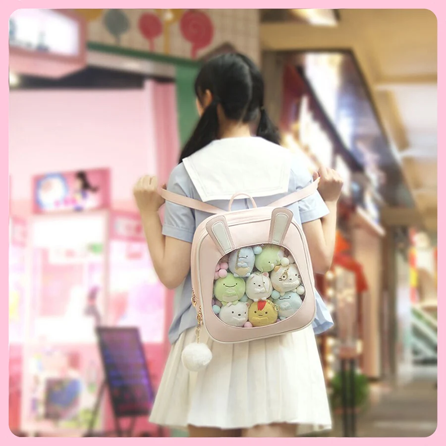 Прозрачные женские рюкзаки с милыми заячьими ушками сумки для книг Kawaii маленькие