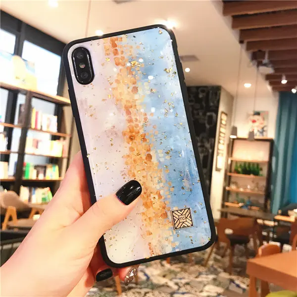 D38 Мраморный чехол для телефона с золотой фольгой для iPhone 11 Pro XS Max XR X 7 8 6 6s Plus, мягкий силиконовый чехол с блестками для iPhone X - Цвет: D38