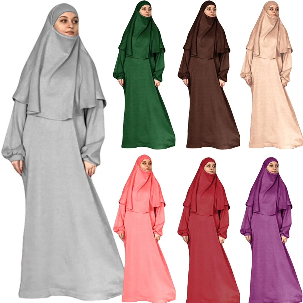 

10 Colors Muslim Arab Jilbab Hijab Dress Islamic Maxi Robe Ramadan Prayer Garment Middle East Traditional Burqa Burka 2pcs Abaya