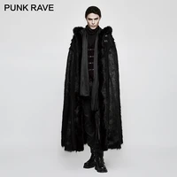 punk rave gothic witch long bat fur cloak halloween black knight luxury men long fur cloak with hood imitation wool grass fabric