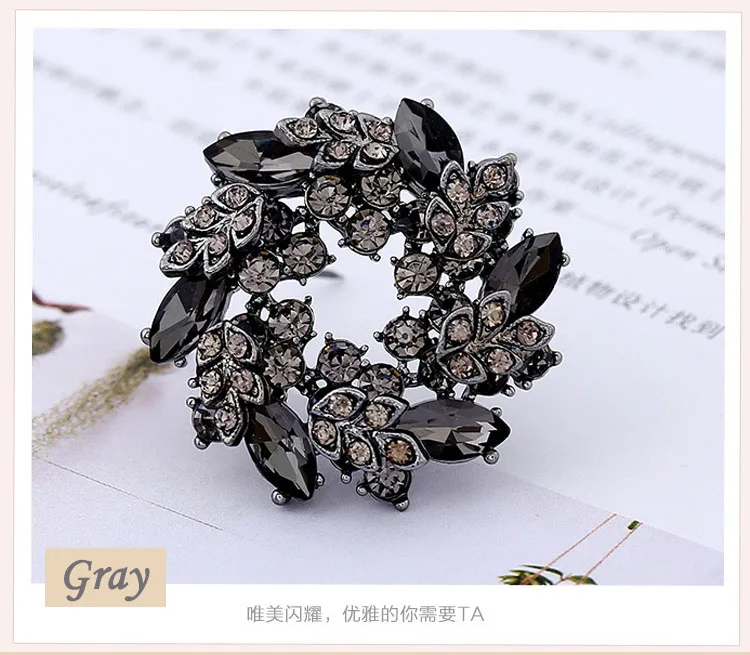 3.6 cm gray Morkopela, брошь с большим цветком и кристаллами для женщин, модная брошь на булавке, букет из горного хрусталя, броши и заколки на шарф, ювелирное изделие - Окраска металла: 3.6 cm gray