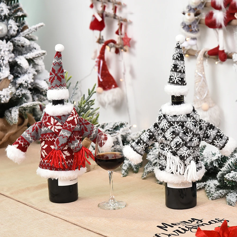 1 шт. вязаный винный свитер на бутылку с шарфом шапка для рождества вечерние