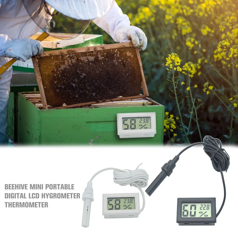 

Beekeeping Beehive Mini Convenient Digital LCD Hygrometer Thermometer with Sensor Monitoring Display Humidity Detector