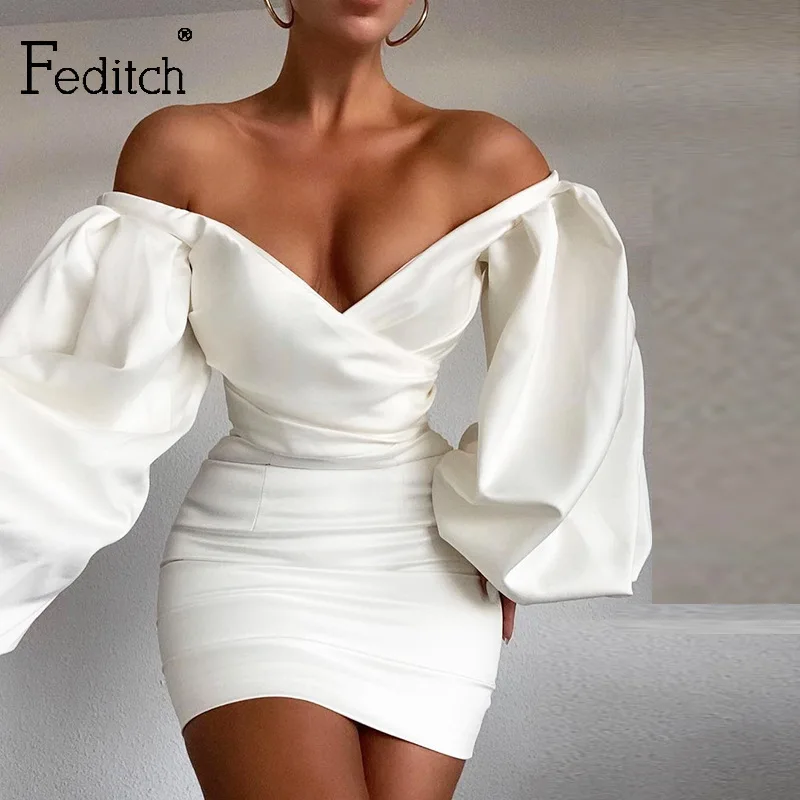 Модное осеннее женское белое платье Feditch 2020 пикантные однотонные платья с