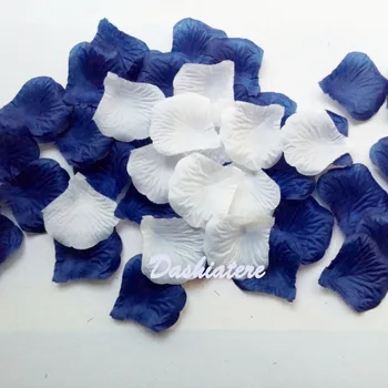 Dashiatere 4packs400pcs Dak Blue and White Faux Flower Petals Birthday Wedding Decoration Rose Accessories for Marriage Bed Room