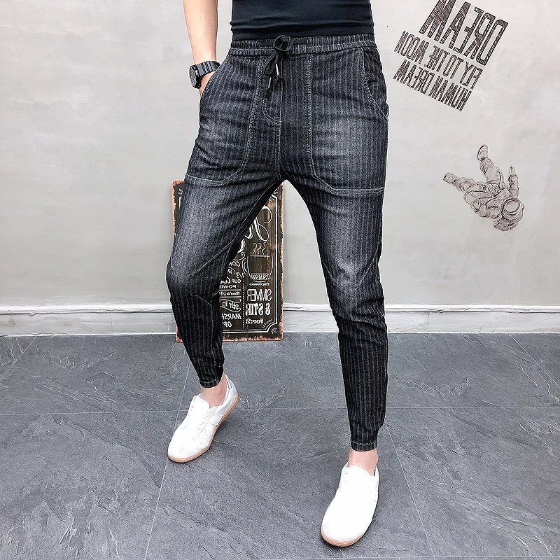 Джинсы мужские в полоску строгие брюки облегающие джоггеры уличная одежда