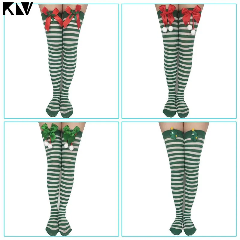 Женские рождественские гольфы до бедра с милым помпоном бантом мультяшным