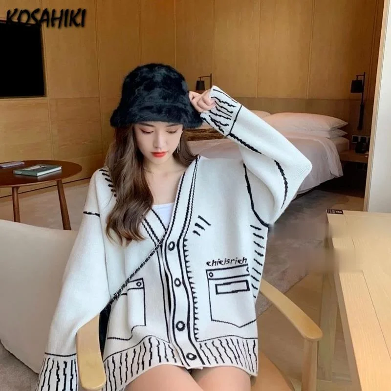 Кардиган женский свободного покроя в полоску жаккардовый |