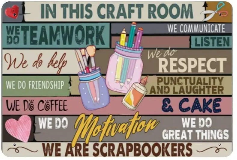 

Bit SIGNSHM in This Craft Room We Do Team Work Retro Metal Tin Sign Plaque Poster Wall Decor Art Shabby Chic Gift Suitable 12x8