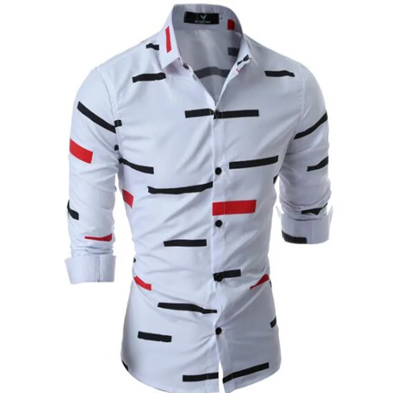 

Spring and autumn wear new men's irregular pattern long sleeve shirt slim man geometric figure long sleeve shirt