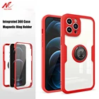 Чехол для iPhone 13, 11, 12 Pro Max, Роскошный прозрачный чехол с полным покрытием 360, Xr, X, 7, 8 Plus, Xs, 13 Mini, магнитный держатель с кольцом