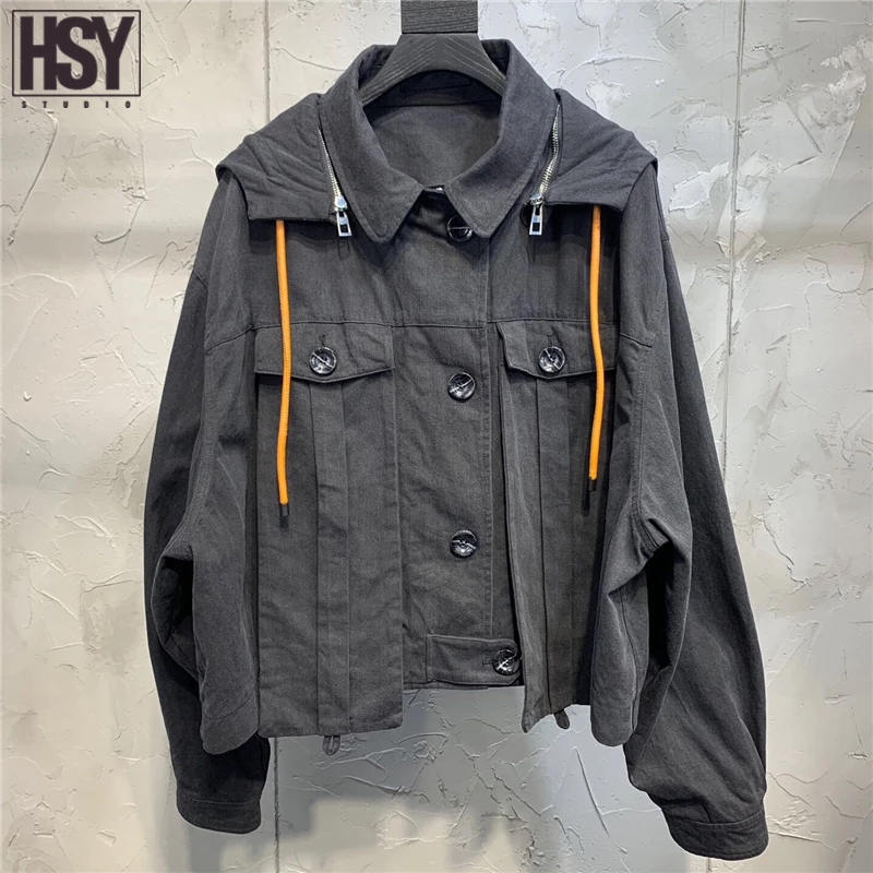 【HSY Studio】 2019 осенней Новой модной женской обуви пальто Кепка-капюшон деталь