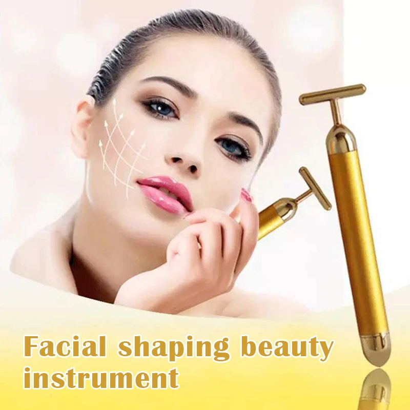 Красота бар 24k золотой пульс массажер для лица Т форма золото лицо красота