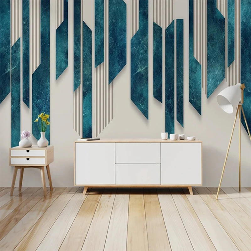 

Custom 3D Photo Murals Modern Geometric Art Blue Strips Wallpaper Bedroom Living Room TV Sofa Backrgound Wall Non-woven Paper