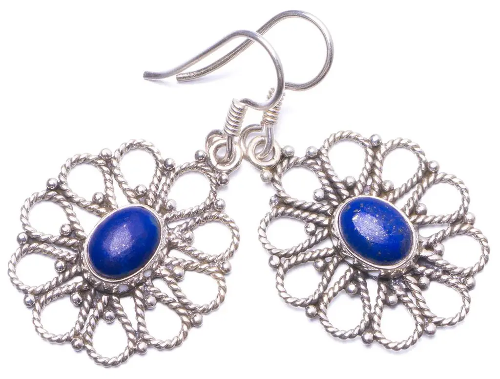 Серьги из серебра 925 пробы с натуральным лазуритом ручной работы 1 5 дюйма