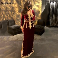 smileven morocco caftan evening dresses v neck mermaid prom dress velvet long sleeve formal evening party dress