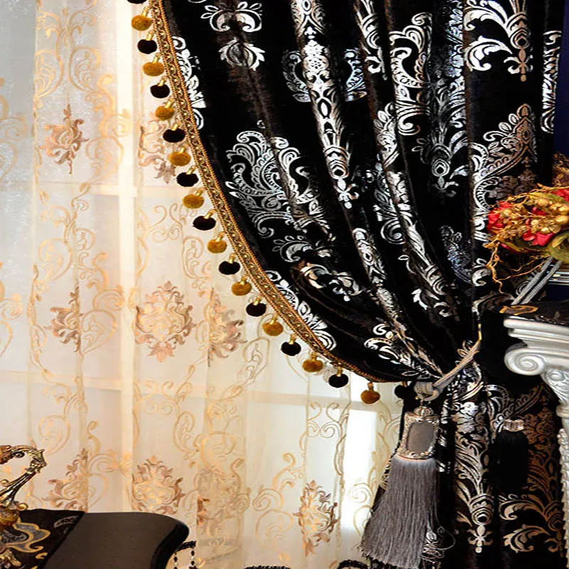 занавеска шторы blackout балдахин Черная s Серебряная вышивка затемненная римские