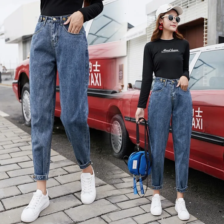 2019 ковбойские брюки женские легкие с высокой талией осенние джинсовые свободные