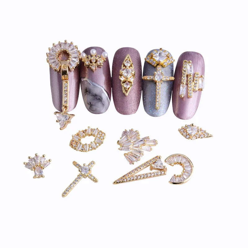 

Ornament Zircon Luxury Color Retaining Real Gold Nail Beauty Rhinestone Decorations Colorfast Chain Pendant designer charms