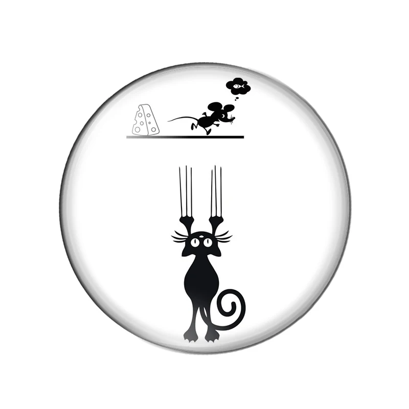 Стеклянный кабошон ZB0543 Круглый Кабошон для фото с милыми черными мультяшными