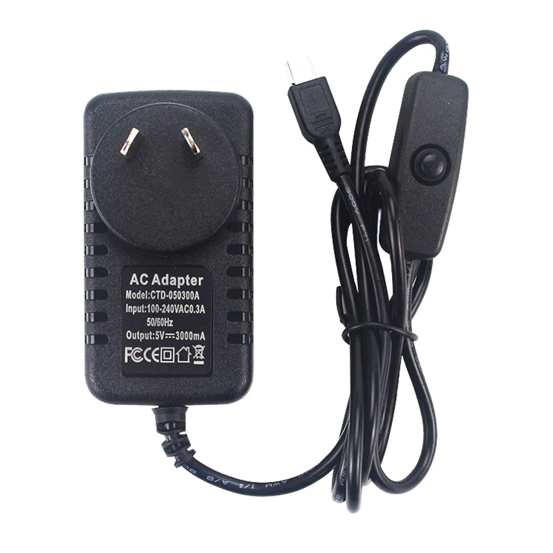 5V 3A Raspberry Pi 3 Power Supply Switch Button Adapter Micro USB Port Charger for Model B 3B Plus | Компьютеры и офис