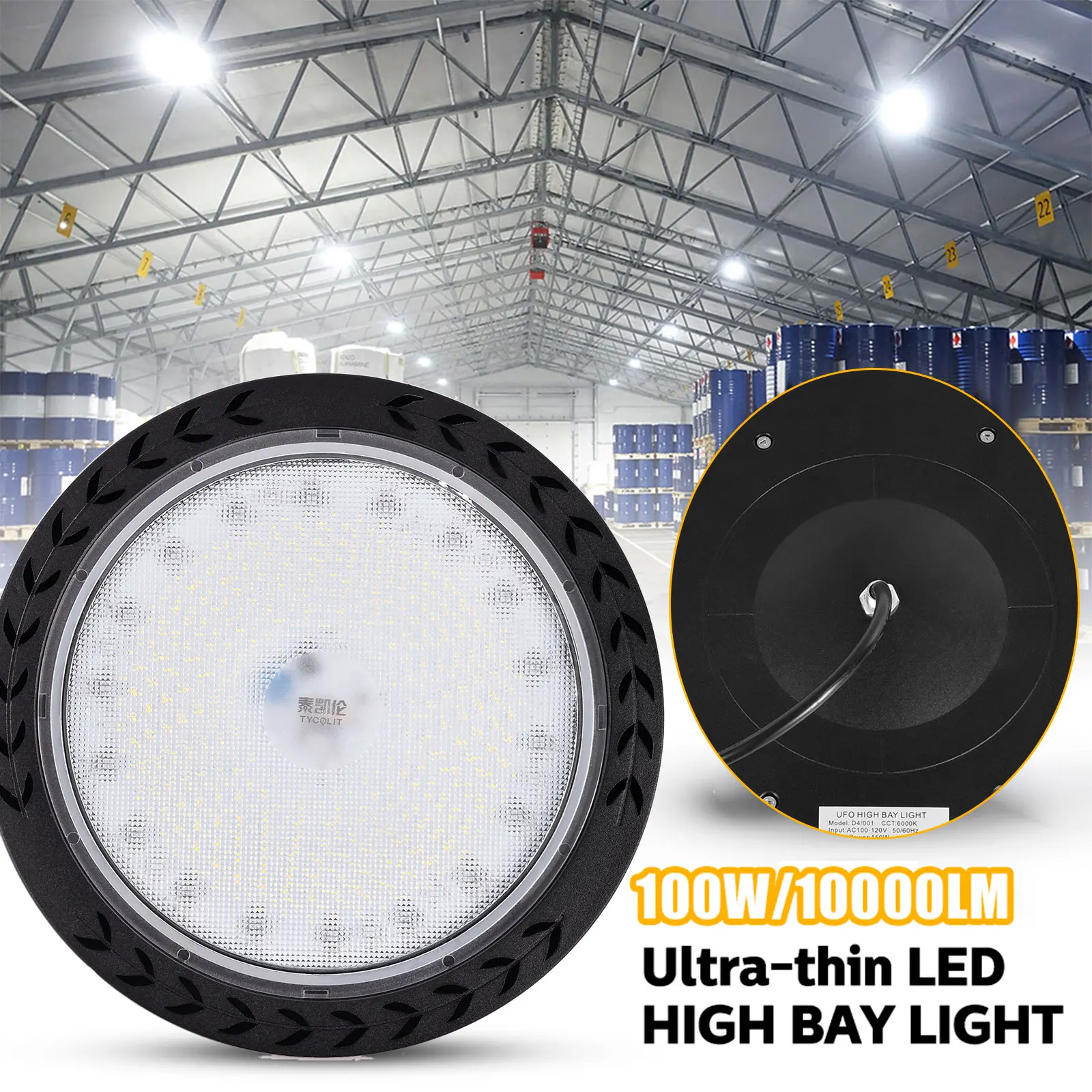 

100W UFO LED High Bay Light AC 110V Warehouse Garage Light Commercial Industrial Ceiling Lighting