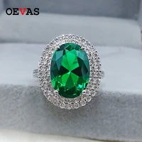 oevas 100 925 sterling silver sparkling oval green zircon wedding rings for women engagement party fine jewelry gifts wholesale