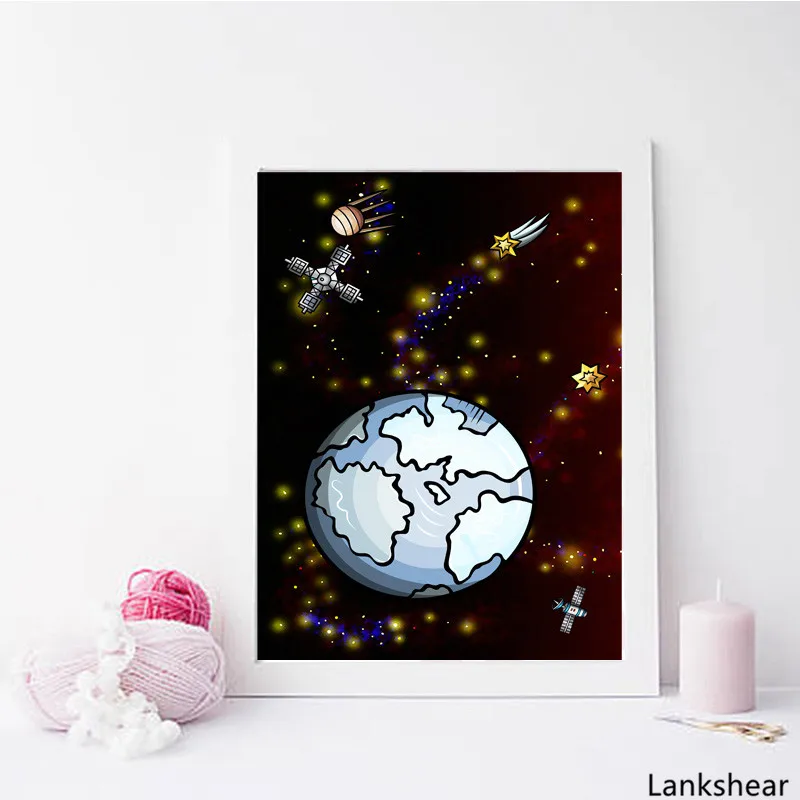 Мультяшный космический корабль настенный художественный принт холст живопись