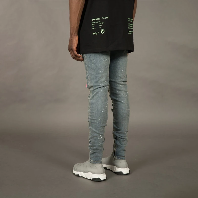 Новые обтягивающие мужские джинсы Уличная рваные Homme хип хоп сломанные Карандаш