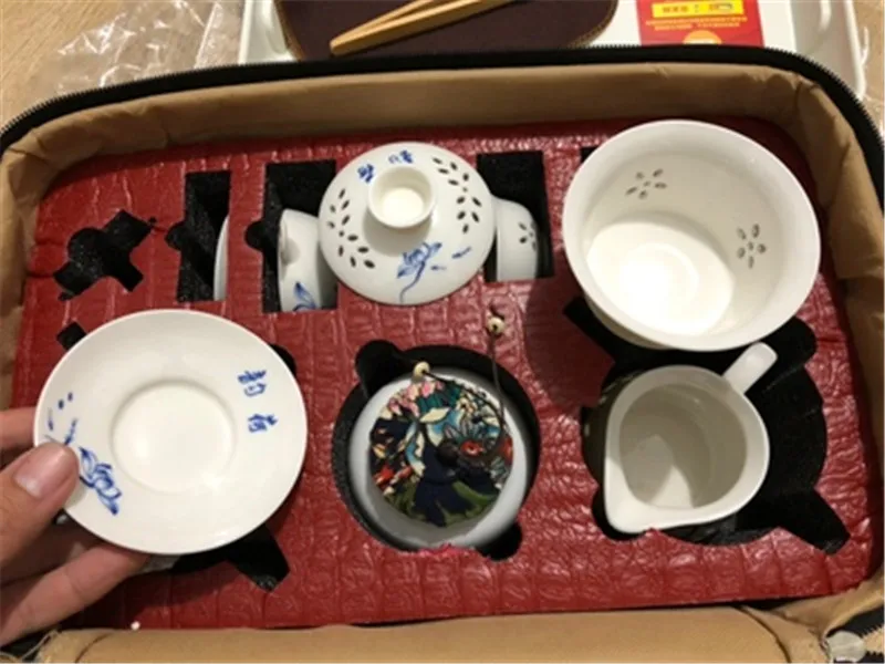 Качественный дорожный чайный набор кунг-фу чайник чашки gaiwan infuser chahai портативная коробка cozies деревянный бамбуковый поднос китайский чайный церемониальный набор