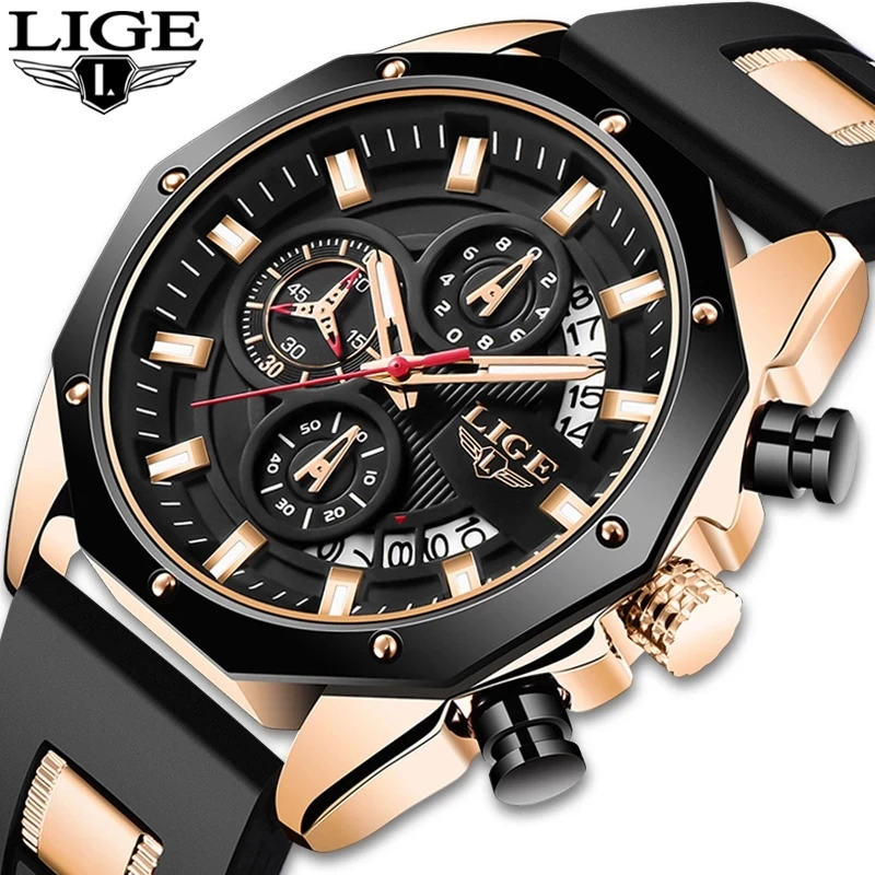 

2021 NEW Top LIGE Brand Casual Fashion Watches for Man Sport Military Silicagel Wrist Watch Men Watch Chronograph Relojes Hombre