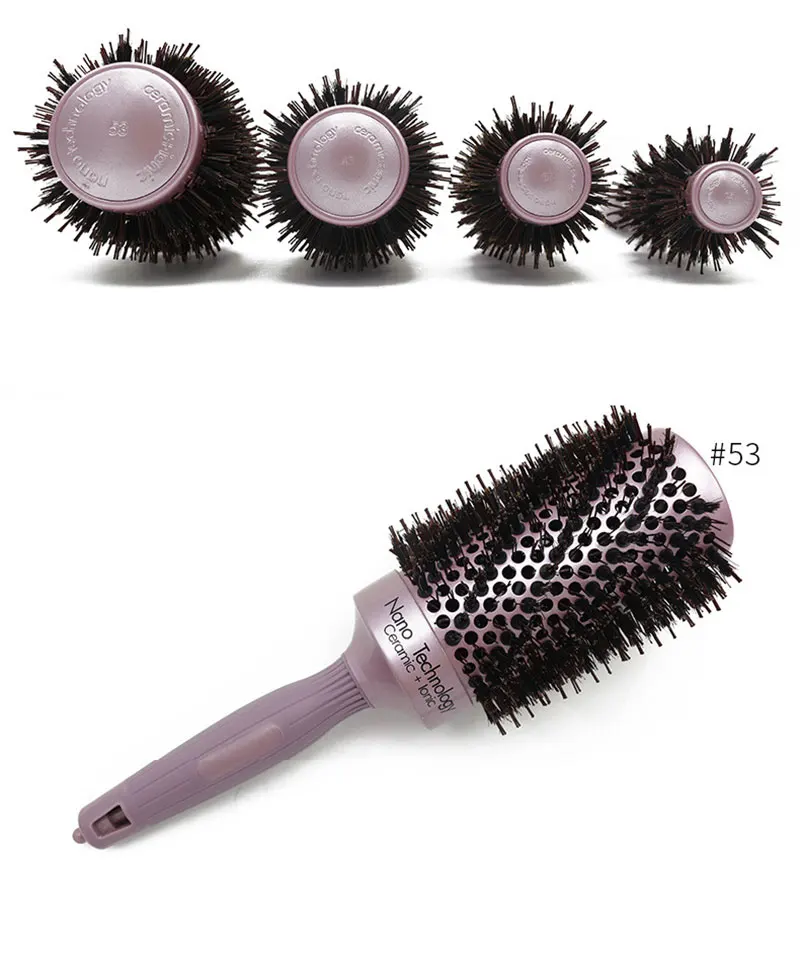 Круглая керамическая щетка для волос с золотистой ручкой Парикмахерская щетина