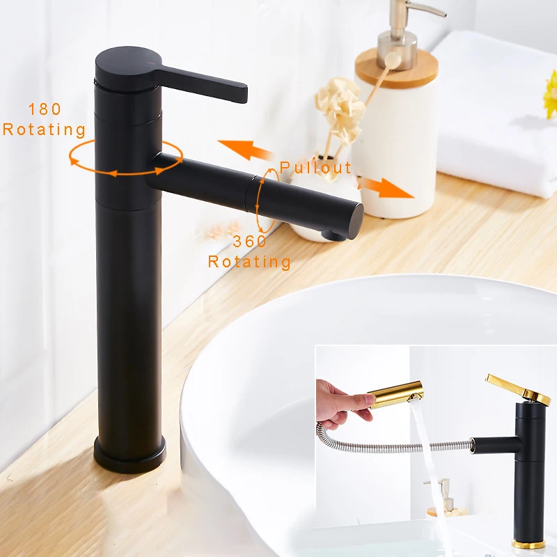 

Basin Faucet Cold Hot Water Mixer Tap Blacl White Pullout Spray Faucets Kitchen Bathroom Tap